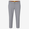 A pair of men's slim-fit trousers in light gray, shown flat against a solid white background. The interior waistband features a contrasting orange lining with a small yellow brand tag that reads '1946'.