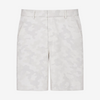 A pair of men's shorts featuring a light gray and off-white camouflage pattern, displayed flat against a solid white background.