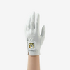 White golf glove with a logo on a white background