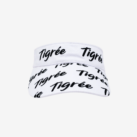 White visor with black text 'Tigrée' on a white background