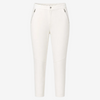 White cropped pants with zippered side pockets and a button closure, shown on a plain white background.