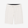 A pair of men's tailored shorts in a warm off-white or cream color, shown flat against a solid white background.