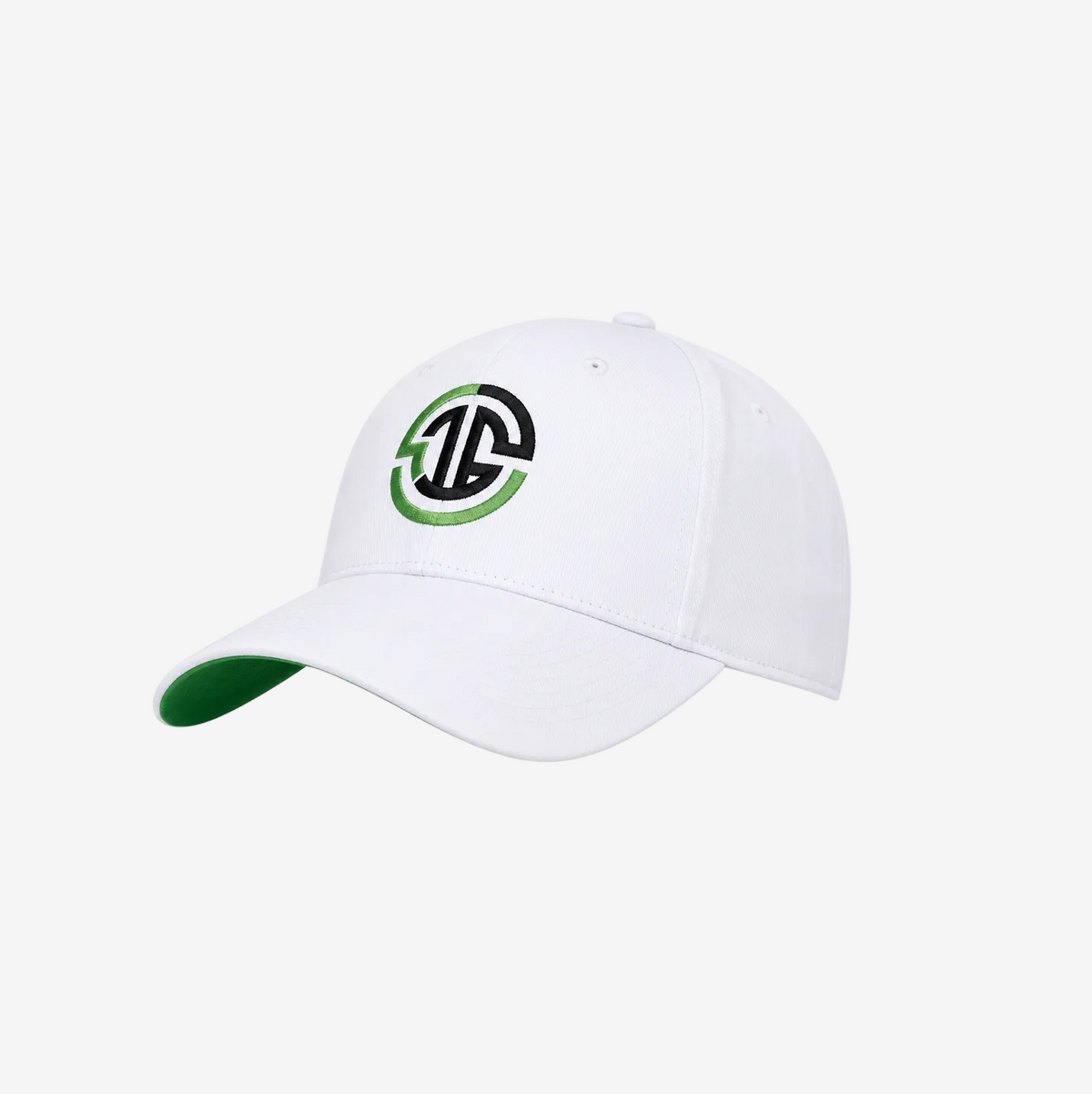 White cap with a logo on a white background