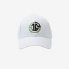 White cap with a logo on a white background
