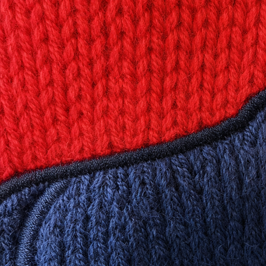 Close-up of red and blue knitted fabric