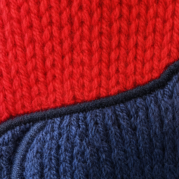 Close-up of red and blue knitted fabric
